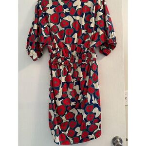 Vibrant Floral Dress in Red and Blue